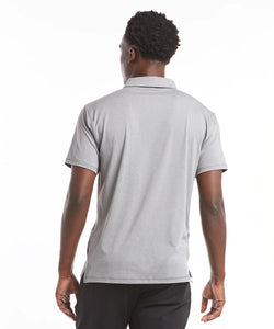 Model wearing Public Rec - Elevate Polo in Heather Steel - back.