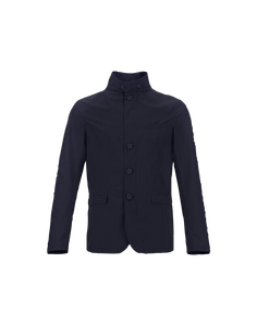 Model wearing Herno Men's Laminer Blazer in Blue.