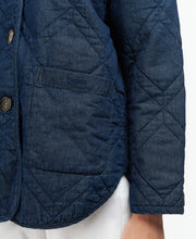 Load image into Gallery viewer, Model wearing Barbour Denim Barrhead Quilt in Dark Was/Dress Indigo.
