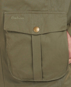 Model wearing Barbour Sanderling Casual in Fern - pocket detail..