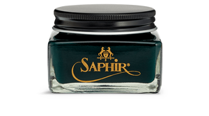 Saphir calfskin cream shoe polish in dark green.