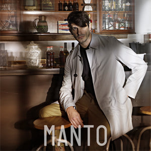 Lifestyle shot of the Manto Bertram jacket in tan.