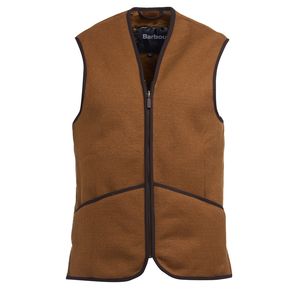 Barbour Warm Pile Waistcoat Zip-In Liner in brown.