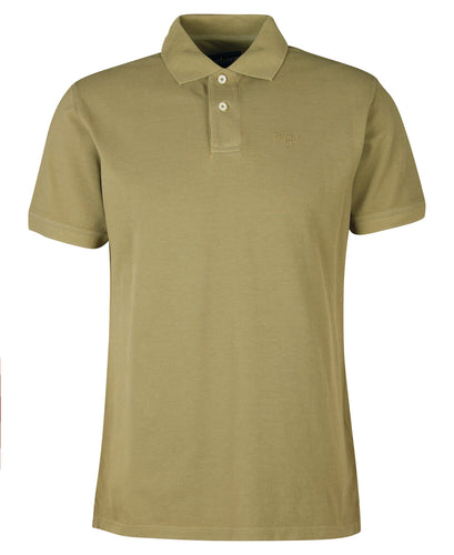 Barbour Washed Sports Polo in Bleached Olive.