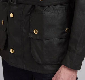 Model wearing Barbour International Original Jacket in black.