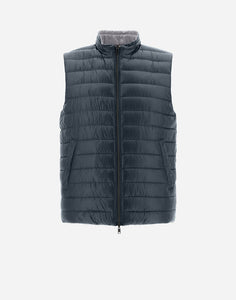 Herno Men's Nylon Ultralight Reversible Two Tone Waistcoat in Blue Navy/Light Grey.