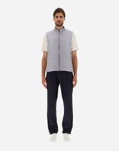 Load image into Gallery viewer, Model wearing Herno Men&#39;s Nylon Ultralight Reversible Two Tone Waistcoat in Blue Navy/Light Grey.
