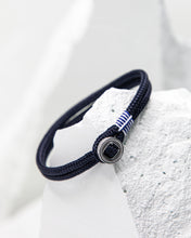 Load image into Gallery viewer, Pig &amp; Hen Don Dino bracelet in navy with silver ring.
