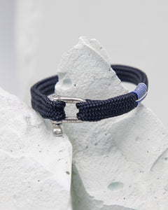 Pig & Hen Sharp Simon bracelet in navy with silver buckle.