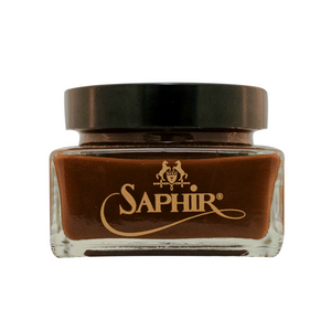 Saphir calfskin cream shoe polish in medium brown.