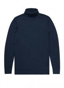 Sunspel Merino Roll Neck Jumper in Light Navy.