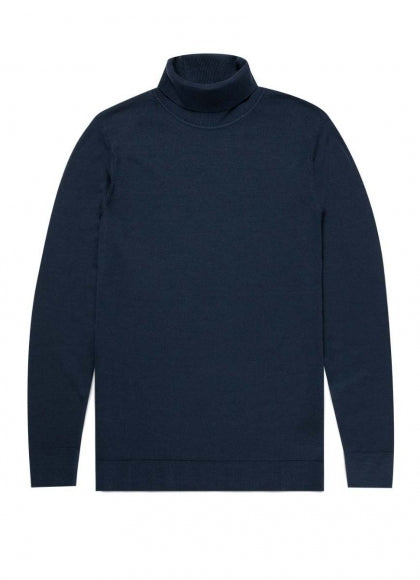 Sunspel Merino Roll Neck Jumper in Light Navy.