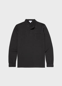 Sunspel - Cotton Riviera LS Polo Shirt in Black.