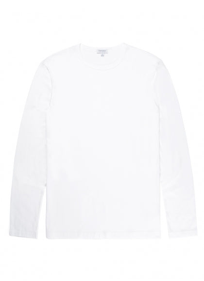 Sunspel Classic LS Crew Neck T-shirt in White.