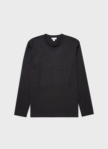Sunspel - Riviera LS Crew Neck T-shirt in Charcoal Melange.