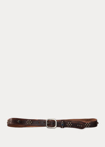 RRL leather rasco belt in vintage brown black.