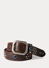 Load image into Gallery viewer, RRL leather rasco belt in vintage brown black.
