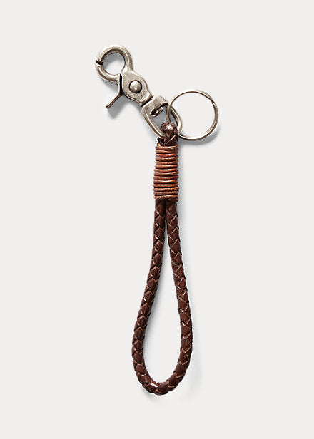 RRL Braided Leather Fob in Brown/Silver.