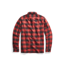 Load image into Gallery viewer, RRL - Long-Sleeve Twill Plaid Farrell Workshirt  in Red/Black - back.
