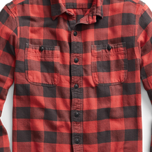 Load image into Gallery viewer, RRL - Long-Sleeve Twill Plaid Farrell Workshirt  in Red/Black.
