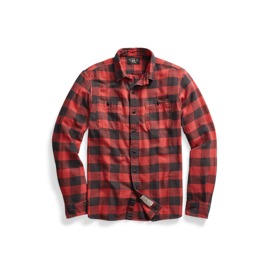 RRL - Long-Sleeve Twill Plaid Farrell Workshirt  in Red/Black.