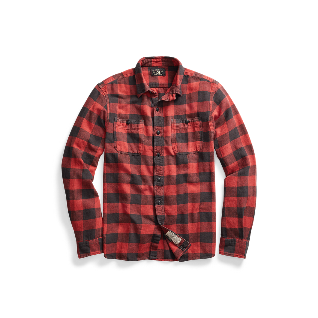 RRL - Long-Sleeve Twill Plaid Farrell Workshirt  in Red/Black.
