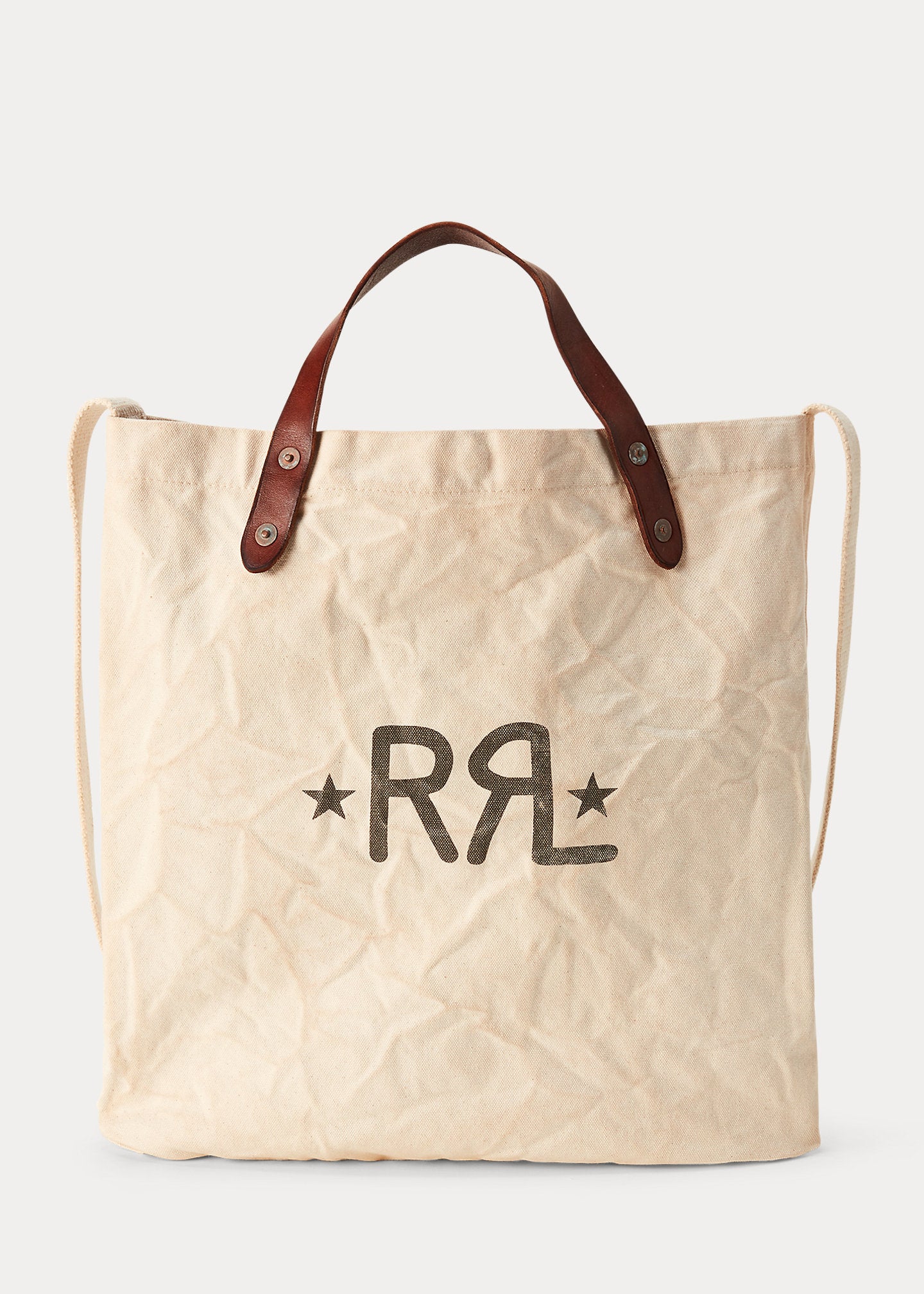 RRL canvas logo market tote in greige.