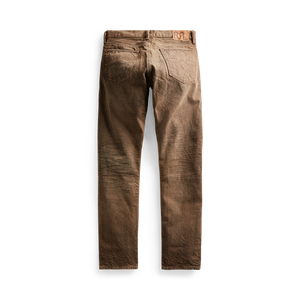 RRL - Slim Fit Jean w/ Zip Fly in Distressed Brown Wash.