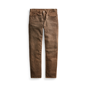 RRL - Slim Fit Jean w/ Zip Fly in Distressed Brown Wash.