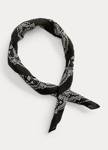 RRL Screenprint Canyon Logo Motif Bandana in Black.