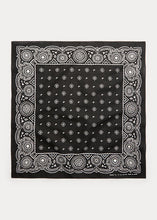 Load image into Gallery viewer, RRL Screenprint Canyon Logo Motif Bandana in Black.
