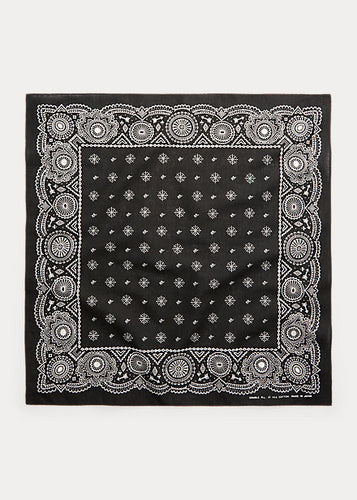 RRL Screenprint Canyon Logo Motif Bandana in Black.