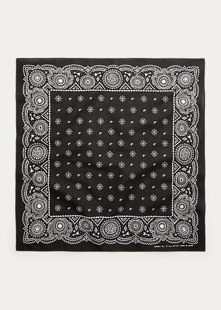 RRL Screenprint Canyon Logo Motif Bandana in Black.