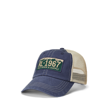 Load image into Gallery viewer, Polo Ralph Lauren - Stretch Twill Classic Sport Trucker Hat with License Plate Emblem in Newport Navy.
