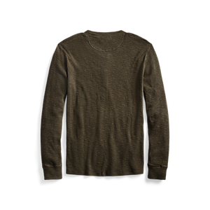 RRL - Long Sleeve Textured Cotton Waffle Knit Henley in Dark Green - back.