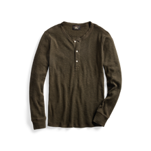 Load image into Gallery viewer, RRL - Long Sleeve Textured Cotton Waffle Knit Henley in Dark Green
