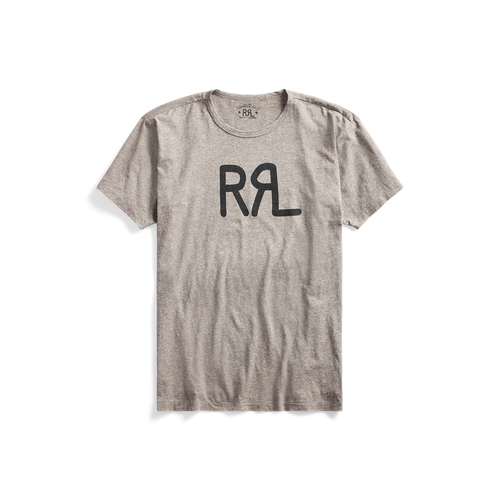 RRL - Short-Sleeve Ranch Brand Logo Cotton Jersey Crewneck Tee Shirt in Heather Grey.