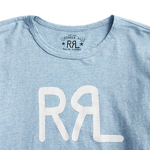 RRL - Short-Sleeve Ranch Brand Logo Cotton Jersey Crewneck Tee Shirt in Heather Blue.