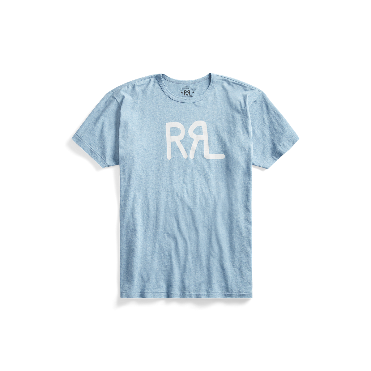 RRL - Short-Sleeve Ranch Brand Logo Cotton Jersey Crewneck Tee Shirt in Heather Blue.