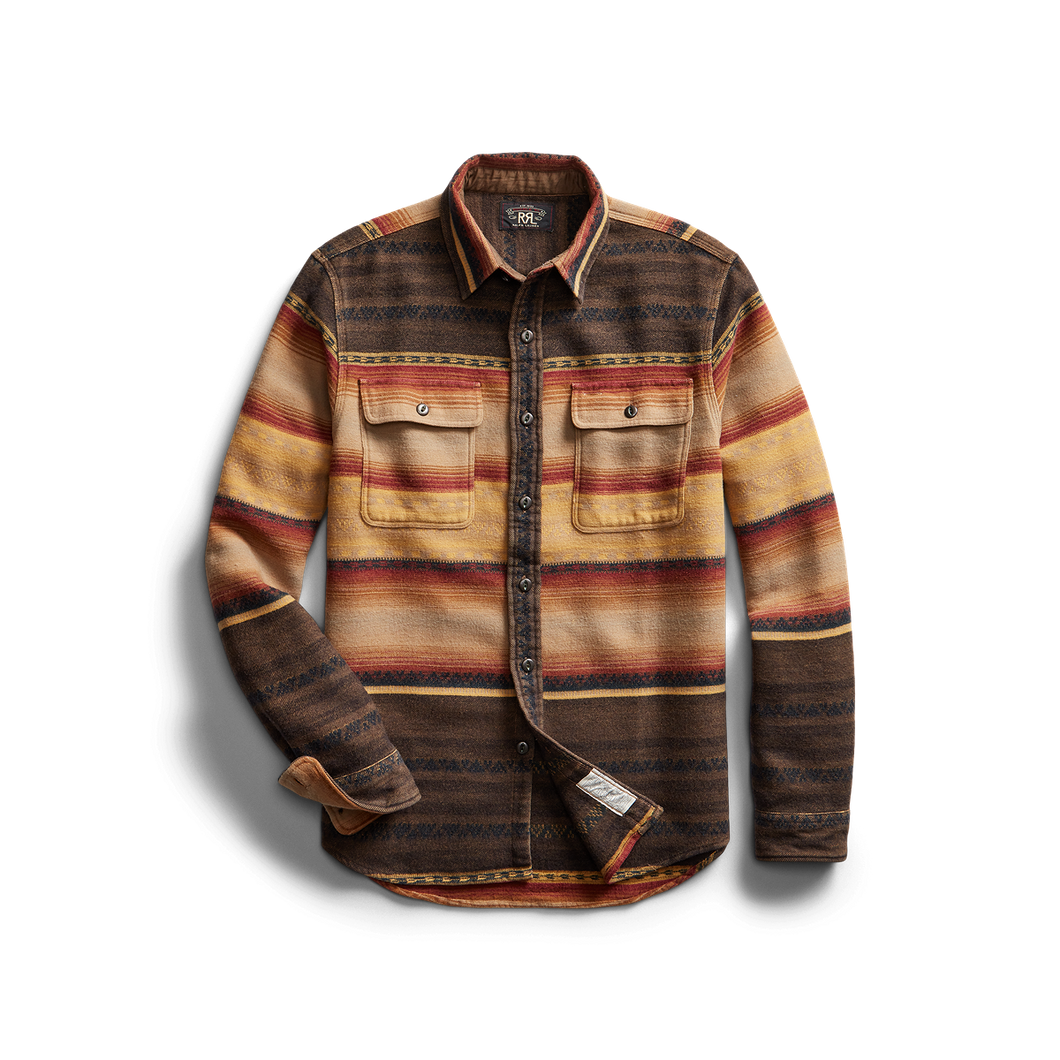  RRL - Long-Sleeve Cotton Horse-Blanket Stripe Jacquard Matlock Workshirt in Brown Multi.