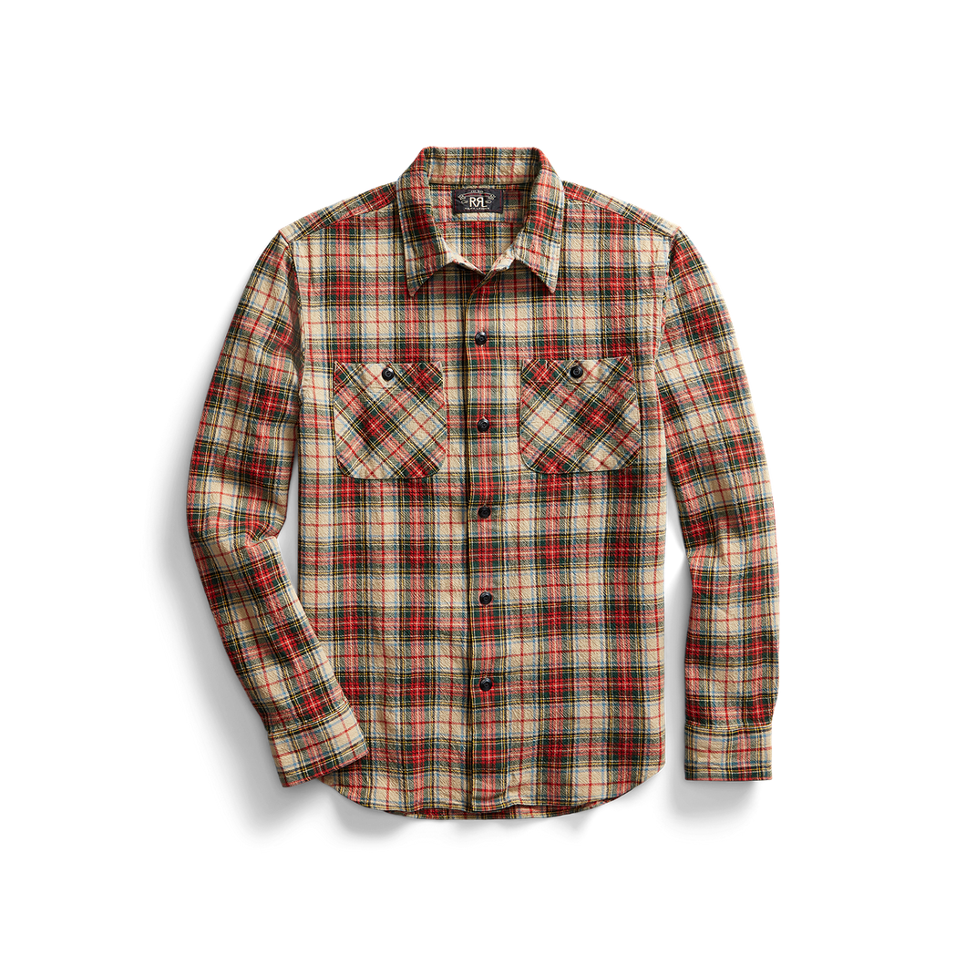 RRL - Long-Sleeve Cotton Plain Weave Tartan Plaid Universal Camp Shirt in Cream Multi.