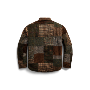 RRL - Long-Sleeve Wool Magee Tweed Patchwork Townsend Overshirt w/ Quilted Lining in Tan/Multi - back.