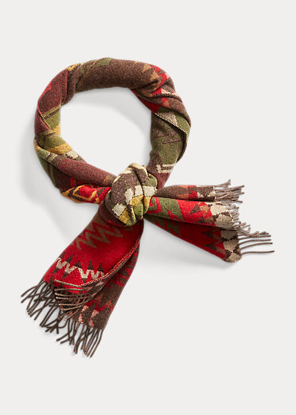 RRL - Wool-Cashmere Jacquard Scarf in Red Multi.