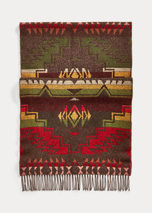 RRL - Wool-Cashmere Jacquard Scarf in Red Multi.