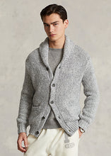 Load image into Gallery viewer, Model wearing POLO Ralph Lauren - Cashmere Shawl-Collar Cardigan in Grey Multi.
