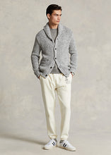 Load image into Gallery viewer, Model wearing POLO Ralph Lauren - Cashmere Shawl-Collar Cardigan in Grey Multi.
