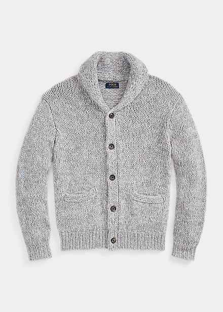 POLO Ralph Lauren - Cashmere Shawl-Collar Cardigan in Grey Multi.