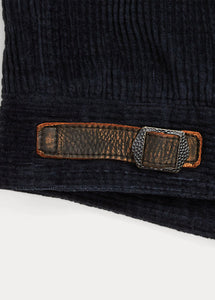 RRL - Appliqued RRL Logo Corduroy Leather-Sleeve Varsity Jacket in Black/Deep Navy.