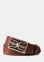 Load image into Gallery viewer, RRL - Leather Hawkins Belt with Metal Buckle in Vintage Brown.
