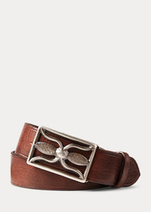 RRL - Leather Hawkins Belt with Metal Buckle in Vintage Brown.